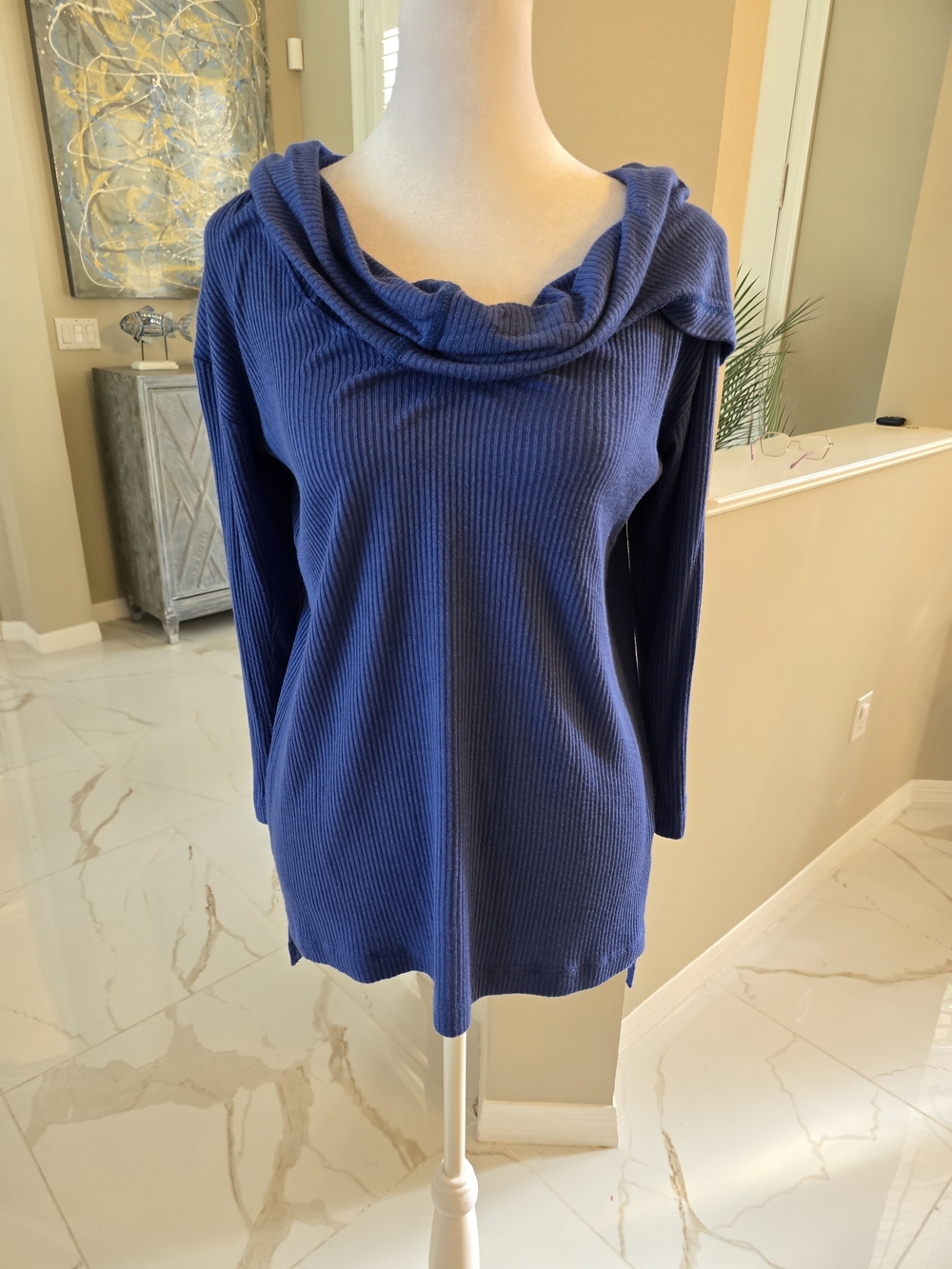Nally & Millie Ribbed Cowl Neck Sweater - Blue